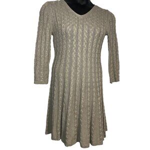 Vintage J. Howard Beige Size M Cable Knit Sweater Dress Aline Knee Length Career